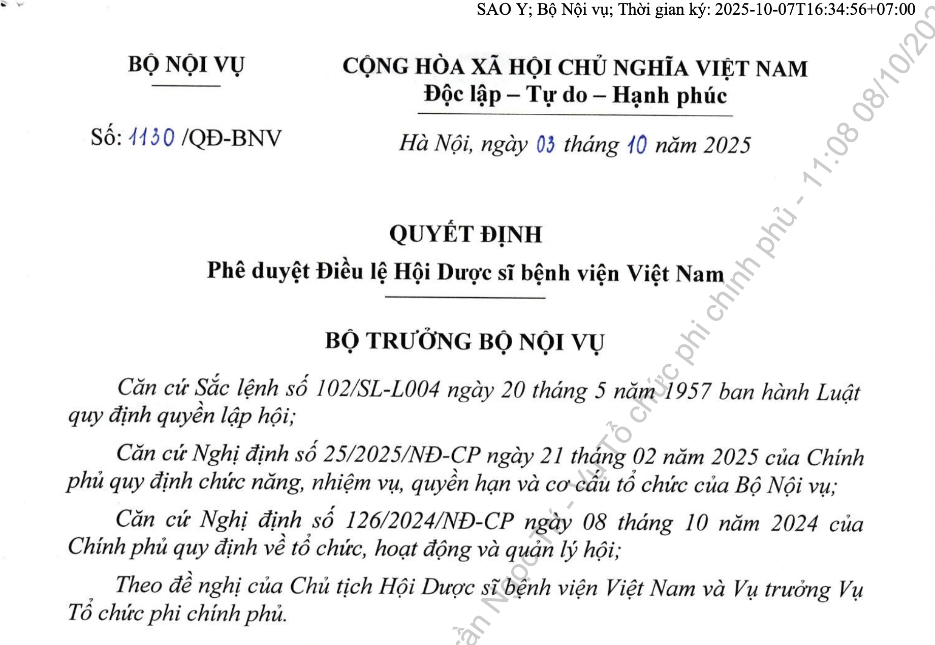 Phê duyệt Điều lệ Hội Dược sĩ Bệnh viện Việt Nam